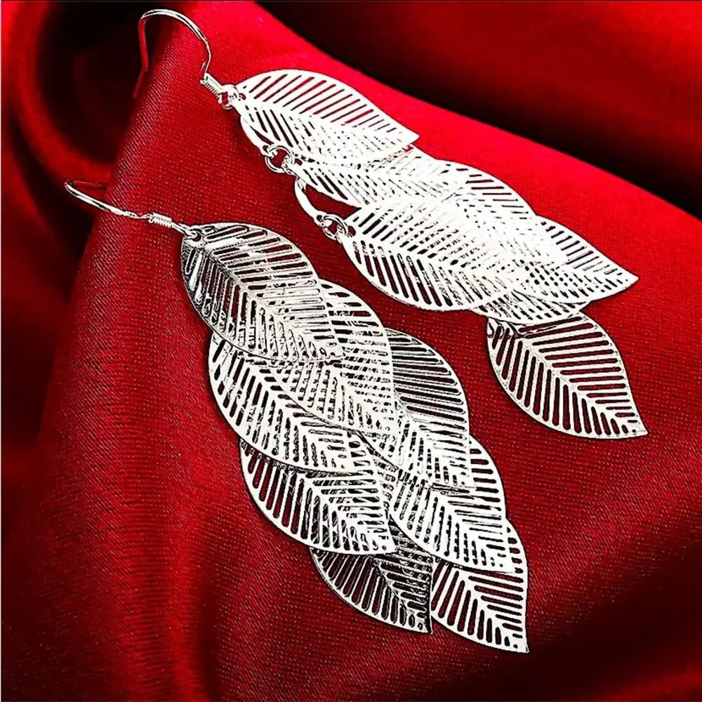 Sterling Silver Feather Boho Dangle Earrings